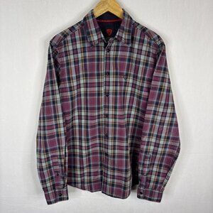 Strellson Plaid Button Up Shirt Mens M Cotton Long Sleeve‎ Purple Check